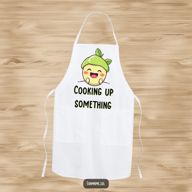 Funny Apron: A happy edamame pod peeking out with a mischievous grin, adding a touch of humor and fun to kitchen tasks.