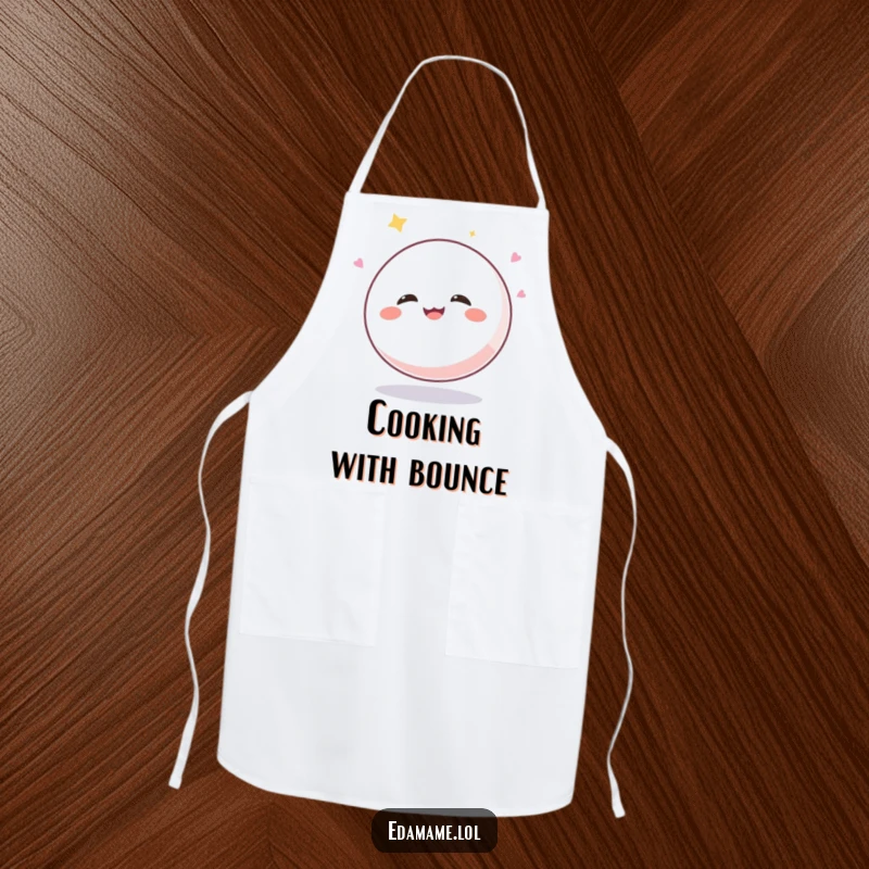 Funny Mochi Ball Apron: A cute, giggling mochi character bouncing joyfully, designed to keep you clean and smiling while cooking.