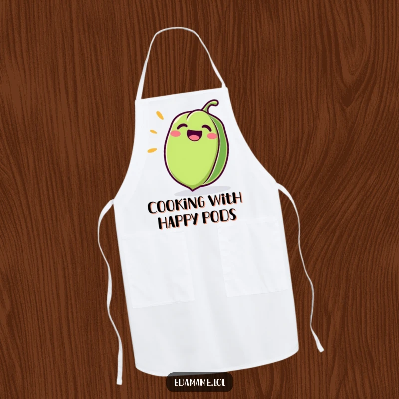 Funny Edamame Apron showing a happy, giggling green pod, ready for kitchen fun.