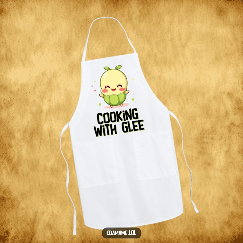 Funny Apron: A bubbly edamame bean character overflows with joy, adding a cheerful and humorous element to cooking.