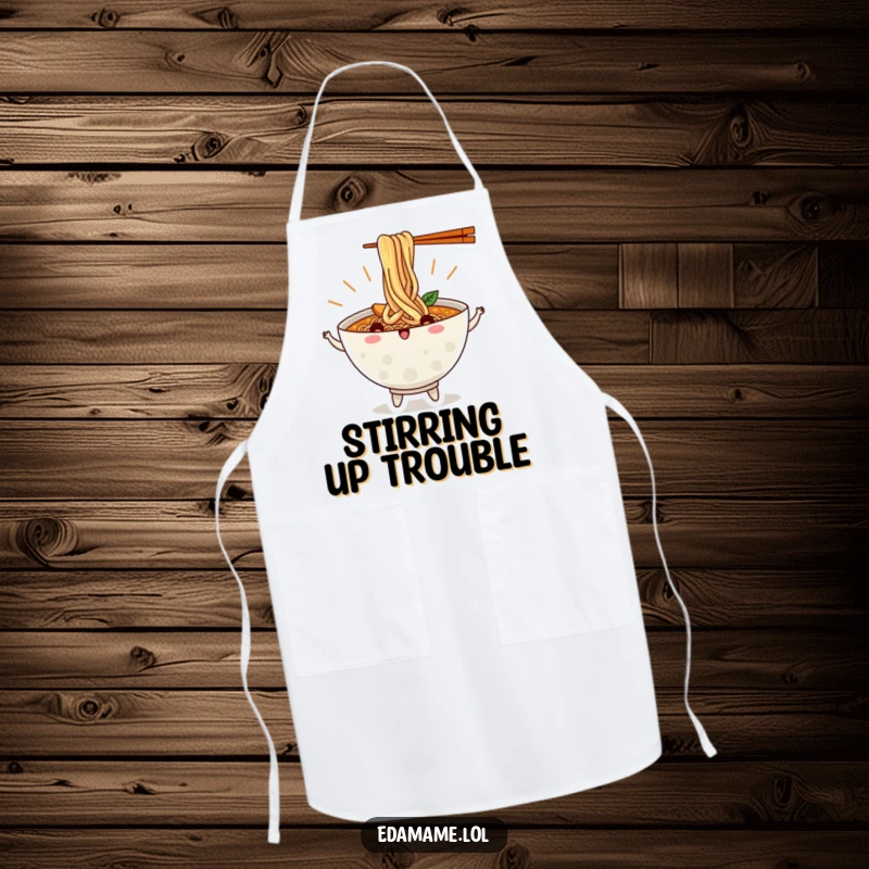 Funny Ramen Bowl Apron with Dancing Noodles, Ideal for Kitchen Adventures and Humorous Cooking