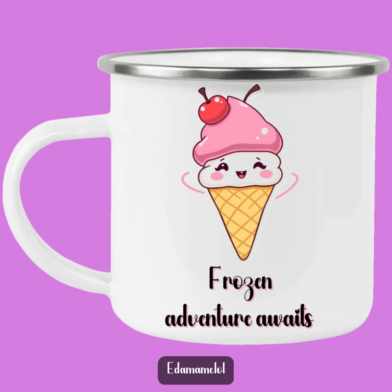 Funny Ice Cream Cone Camping Mug: Whimsical Cherry Hat Spinner, Perfect Outdoor Funny Gift!