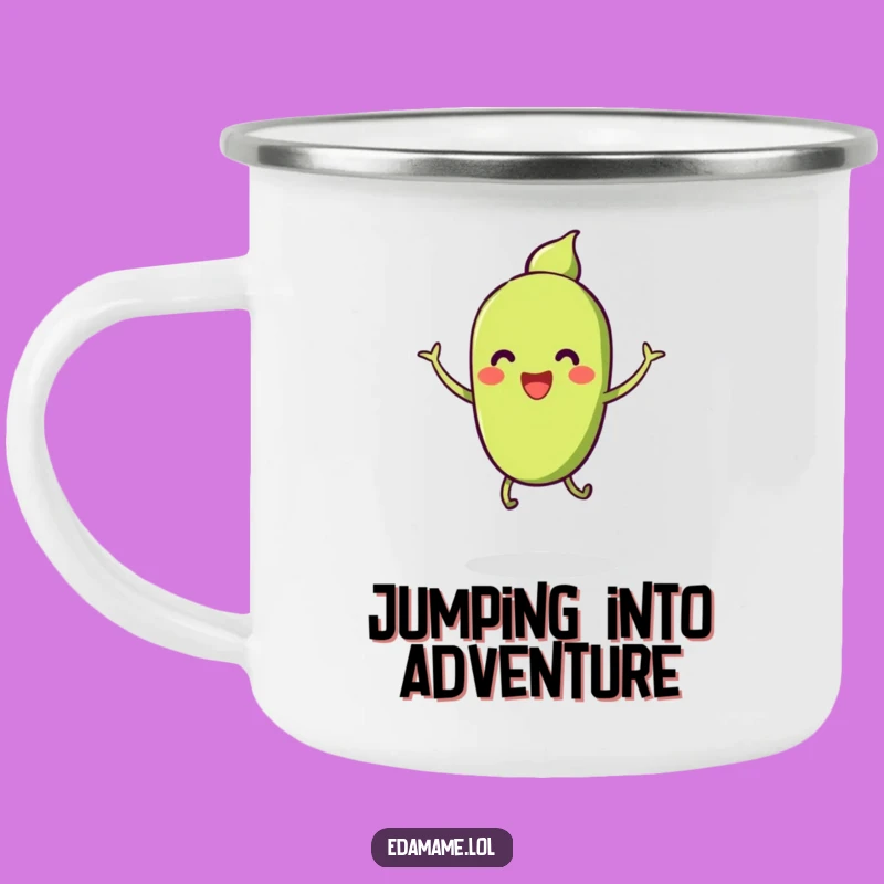Funny Smiling Edamame Jump Camping Mug - Adventure Beans!