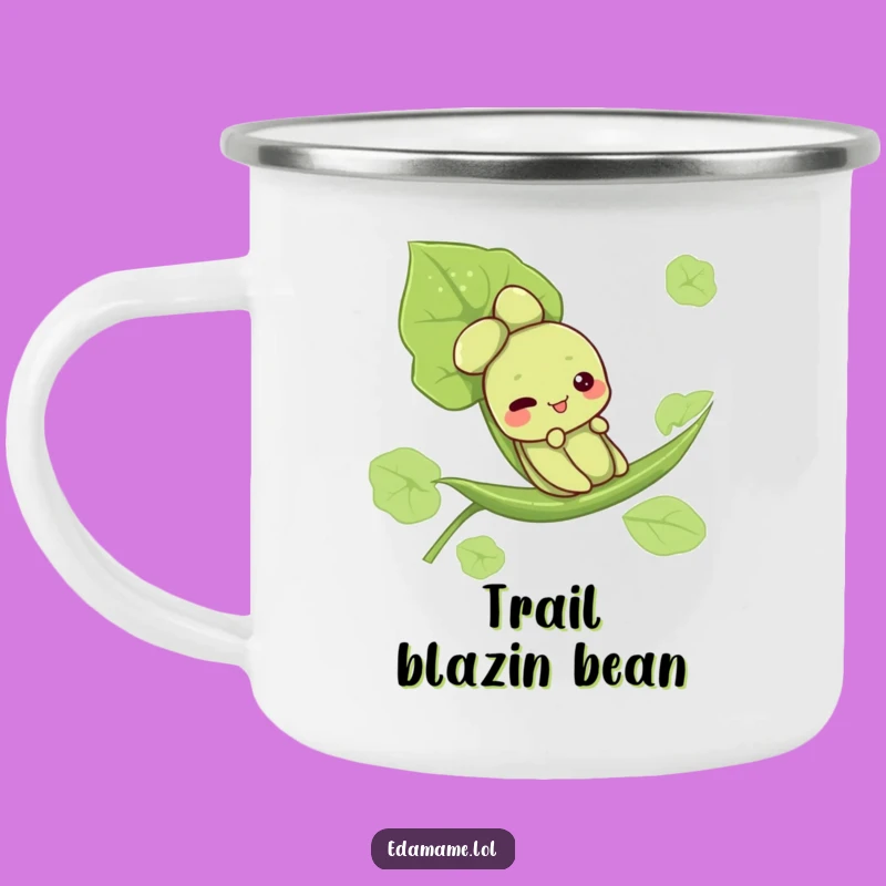Funny Edamame Leaf Slide Camping Mug - Cute Character Outdoor Drinkware, Perfect Funny Gift
