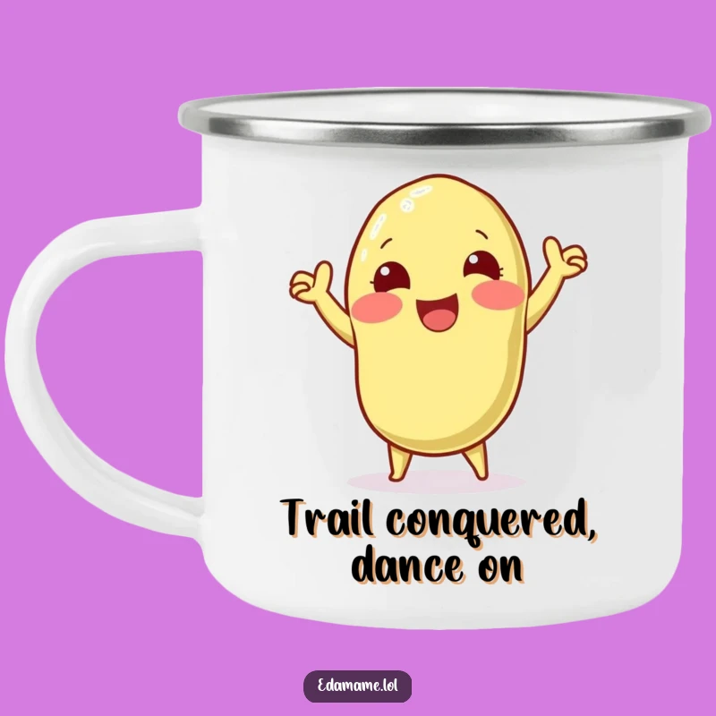 Funny Edamame Victory Dance Camping Mug: Celebrate Outdoors with Cheer