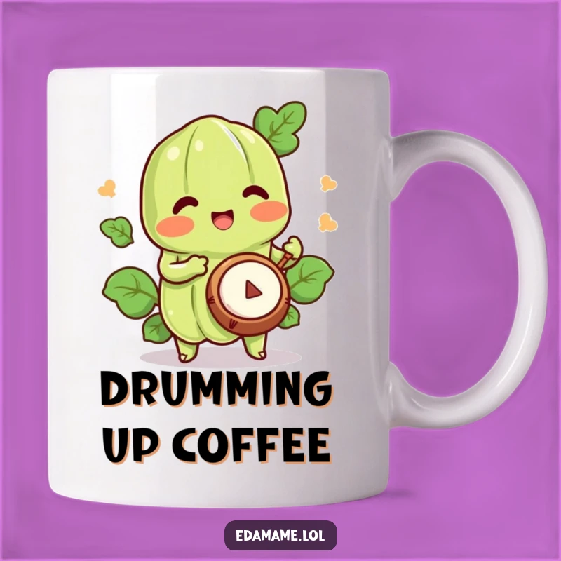 Funny Happy Edamame Drummer Mug - Joyful Bean Rhythms Gift for Music Lovers