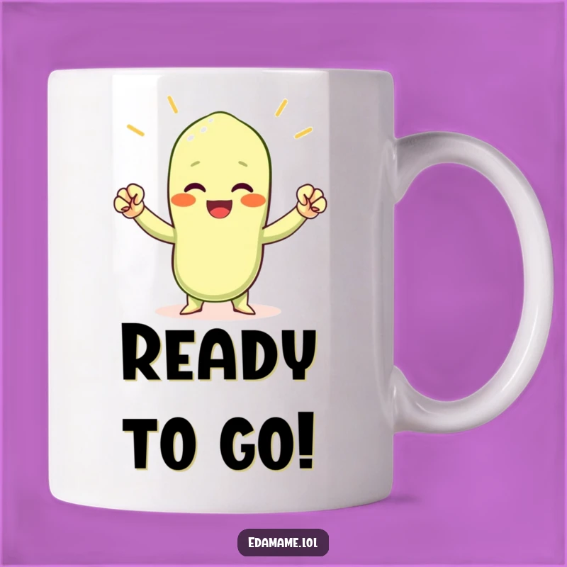 Funny Cheering Edamame Mug - Victorious Bean Fist Pump Gift