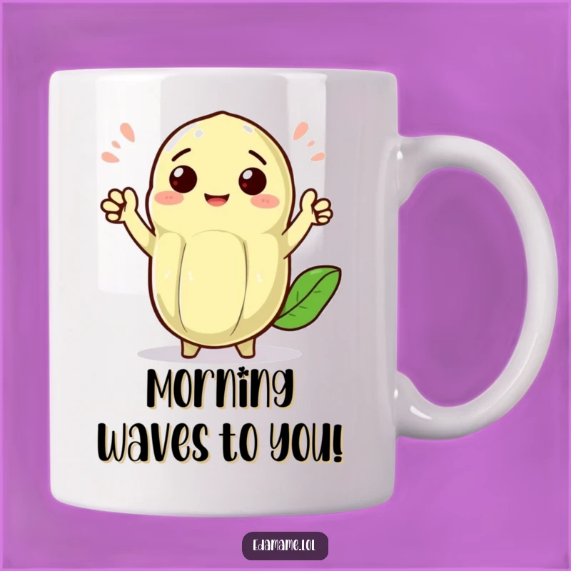 Funny Welcoming Edamame Pod Mug: Enthusiastic Waves, Perfect Funny Gift