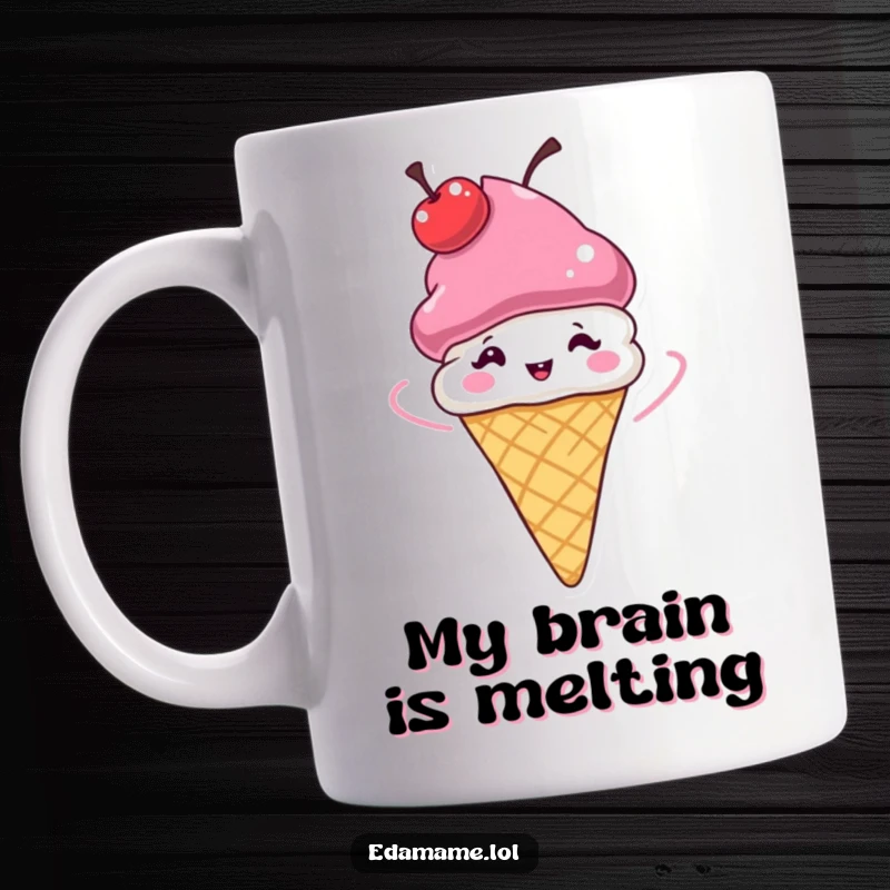 Funny Ice Cream Cone Spinning Mug with a cherry hat doing a joyful spin, perfect for a delightful and funny gift.