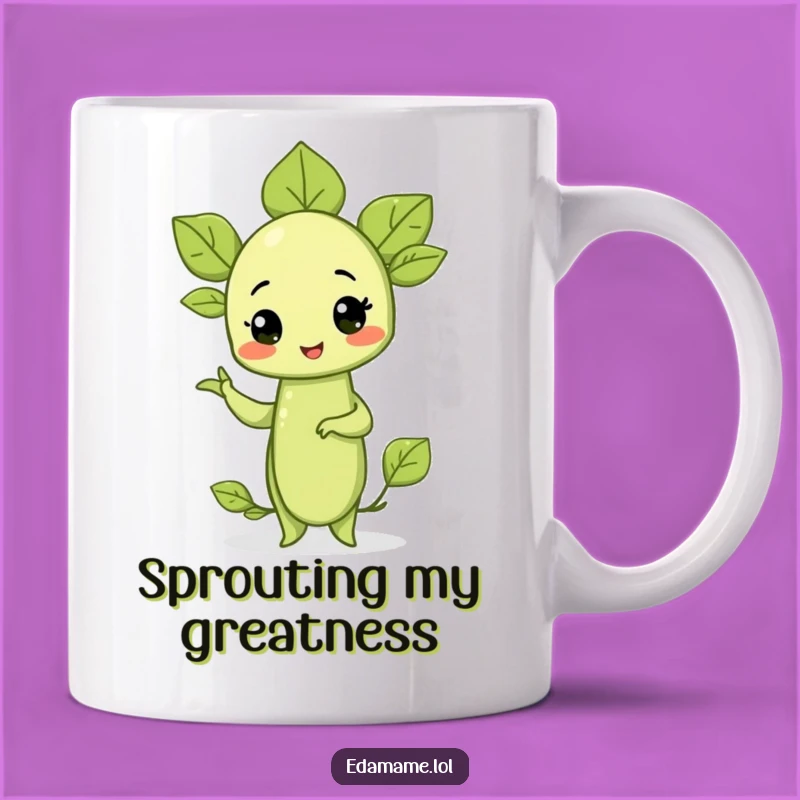 Funny Edamame Sprout Pose Mug: Hilarious Veggie Humor, Perfect Gift