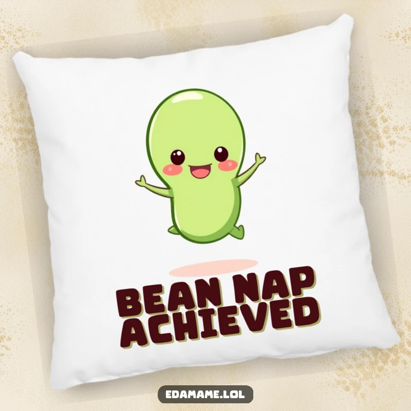 Funny happy edamame bean pillow, a cute edamame jumping from its pod, soft and decorative cushion.