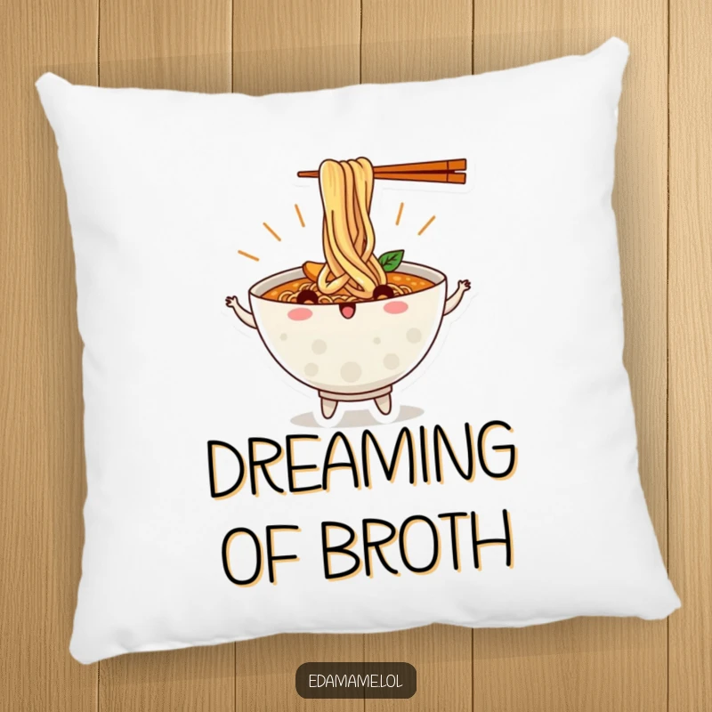 Funny Ramen Bowl Pillow showcasing lively Dancing Noodles, offering comfort and a chuckle