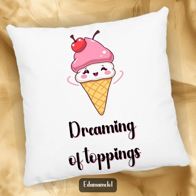 Funny Ice Cream Cone Pillow featuring a cherry hat spinning joyfully, a soft and humorous decorative item.