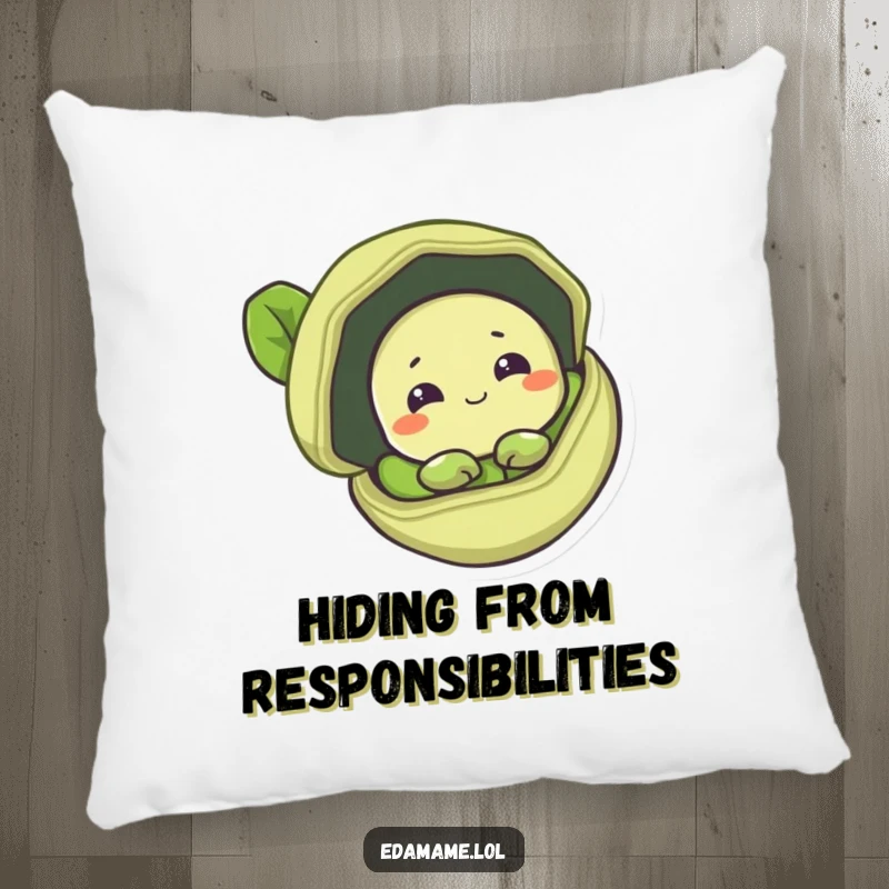 Funny pillow designed with a shy edamame bean peeking from a pod, offering soft comfort and gentle humor.