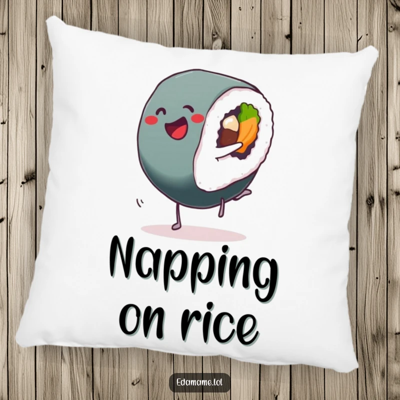 Funny Sushi Roll Pillow showcasing a delighted sushi performing a cartwheel, bringing comfort and cheer