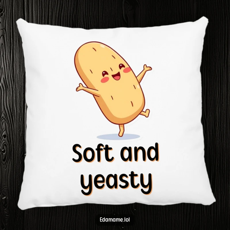 Funny Baguette Pillow with a crusty smile doing a cartwheel, a soft and humorous decorative item.