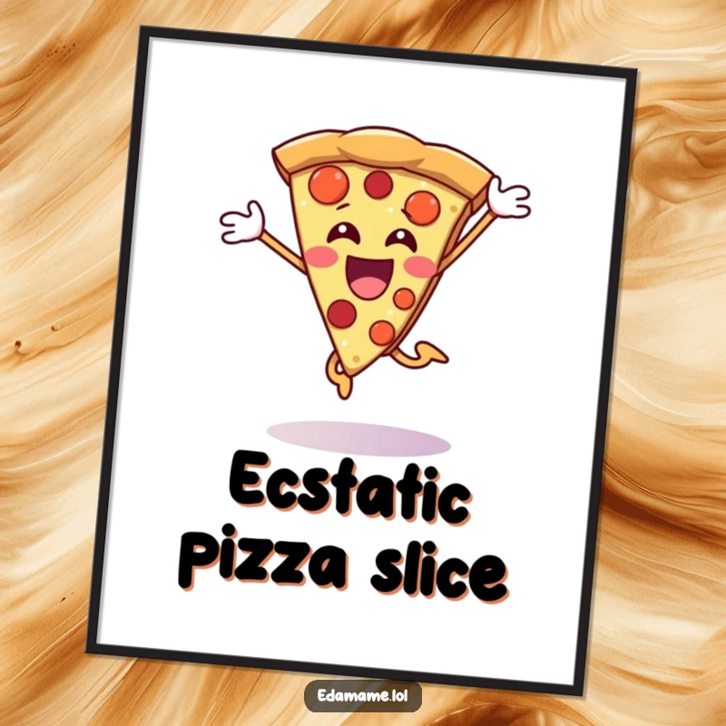 Funny Pizza Slice Digital Art Print of a joyful character jumping high, perfect for instant happy home decor.