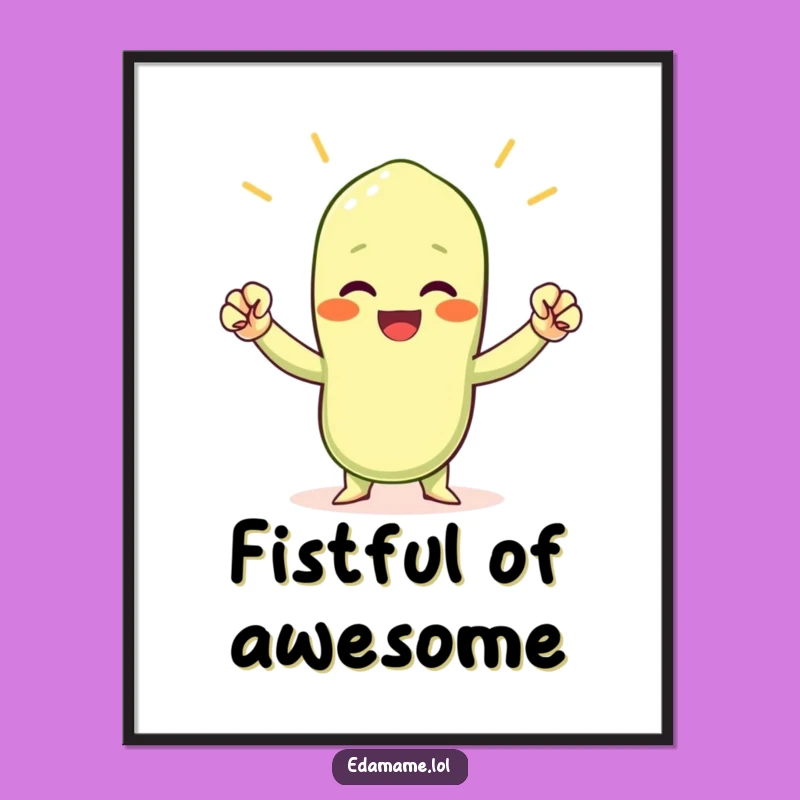 Funny Cheering Edamame Digital Art - Motivational Bean Victory Print Gift