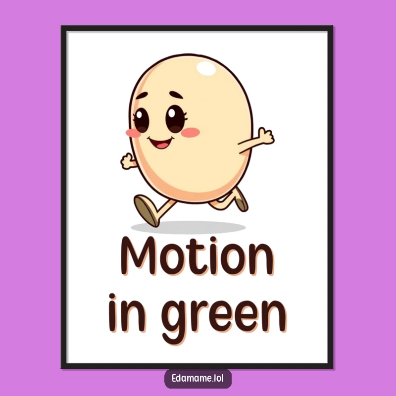 Funny Determined Bean Runner Digital Print - Smiling Character Art, Instant Funny Gift Download