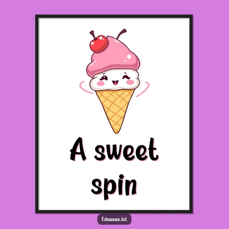 Funny Ice Cream Cone Digital Art: Whimsical Cherry Hat Spinner Print, Instant Funny Gift!