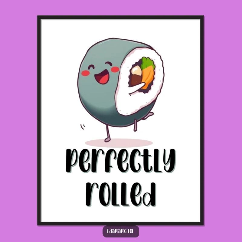 Funny Sushi Cartwheel Roll Digital Art: Instant Playful Decor for Sushi Fans Gift