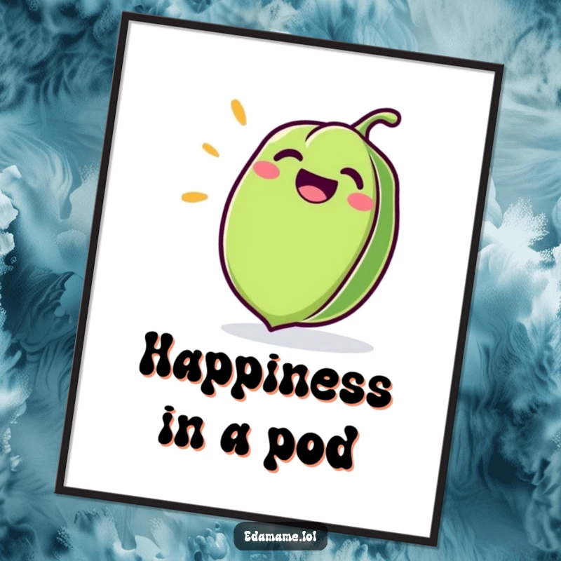 Funny Edamame Digital Art Print of a joyous green pod with a wide, infectious giggle, ready to download.