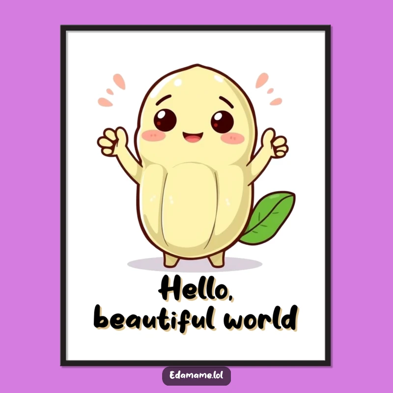Funny Edamame Pod Digital Art: Instant Cheerful Waving Print