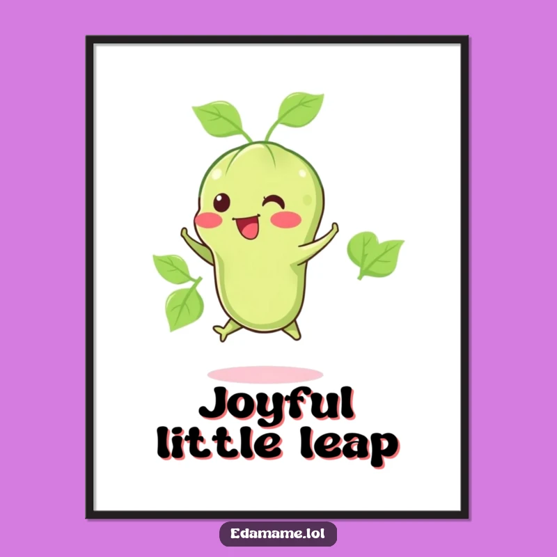 Funny Happy Edamame Jump Digital Art: Instant Healthy Cheer for Walls