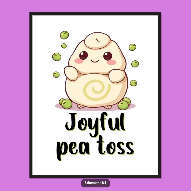 Funny Happy Dumpling Juggling Peas Digital Art Print Skillful Foodie Decor