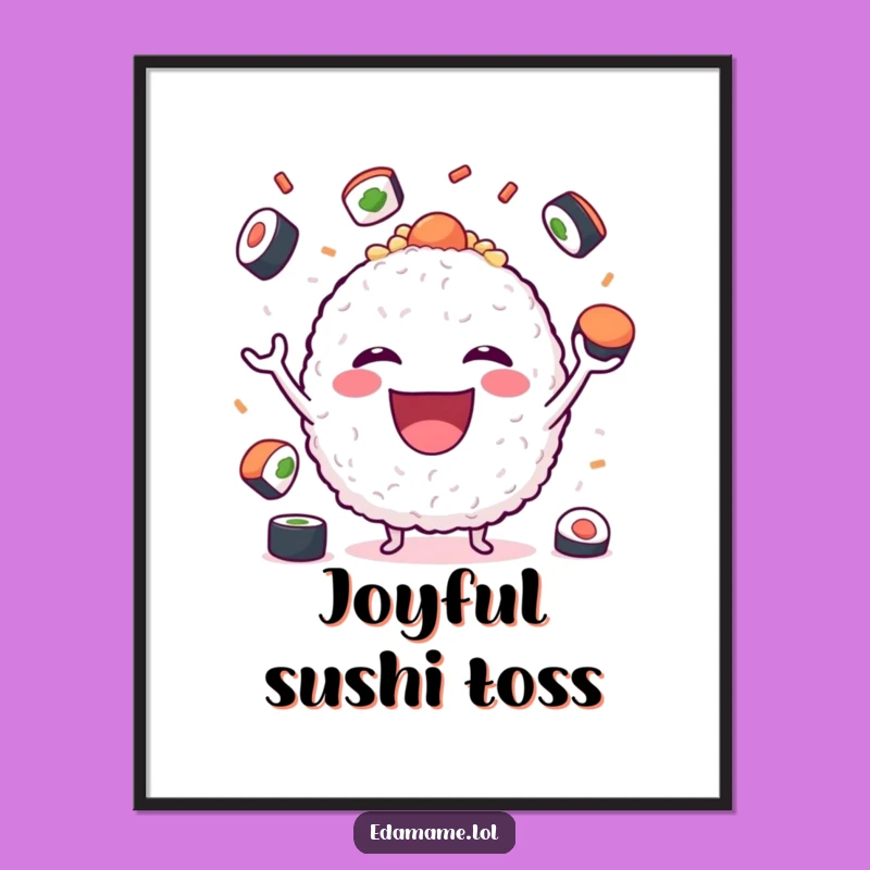 Funny Sushi Juggling Rice Ball Digital Art: Instant Joy for Your Walls