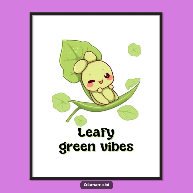 Funny Edamame Leaf Slide Digital Print - Cute Character Wall Decor, Instant Funny Gift Download