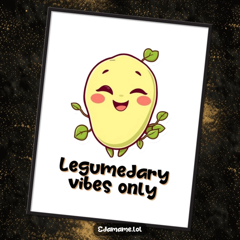 Funny digital art print of a cheerful edamame bean winking, perfect for instant, humorous wall decor.