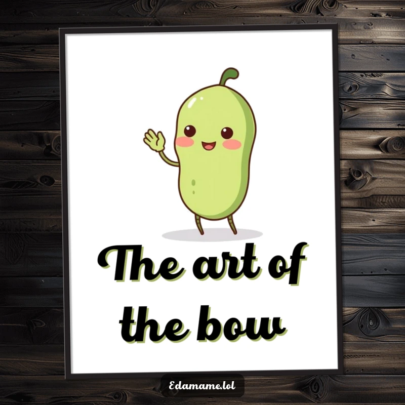 Funny wobbly edamame pod with stick legs doing a comical curtsey, as an instant download funny art print, radiating quirky charm.