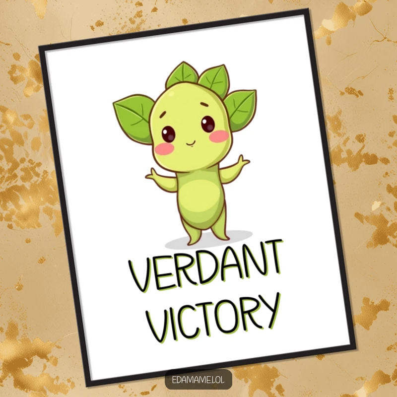 Funny Digital Art Print: A proud edamame sprout strikes a dynamic and humorous pose, radiating confidence.