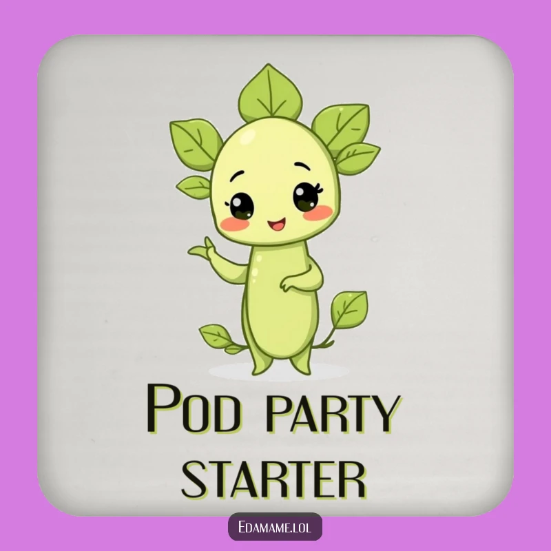 Funny Edamame Sprout Pose Coaster: Protect Surfaces with Veggie Humor