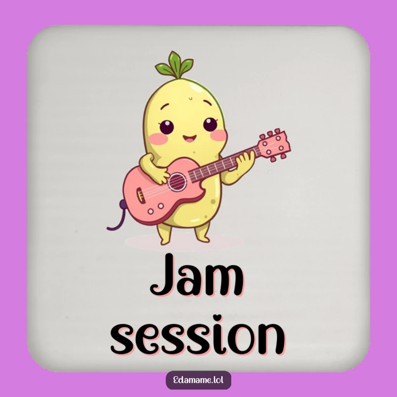 Funny Edamame Guitarist Coaster: Protect Surfaces with Rocking Style!