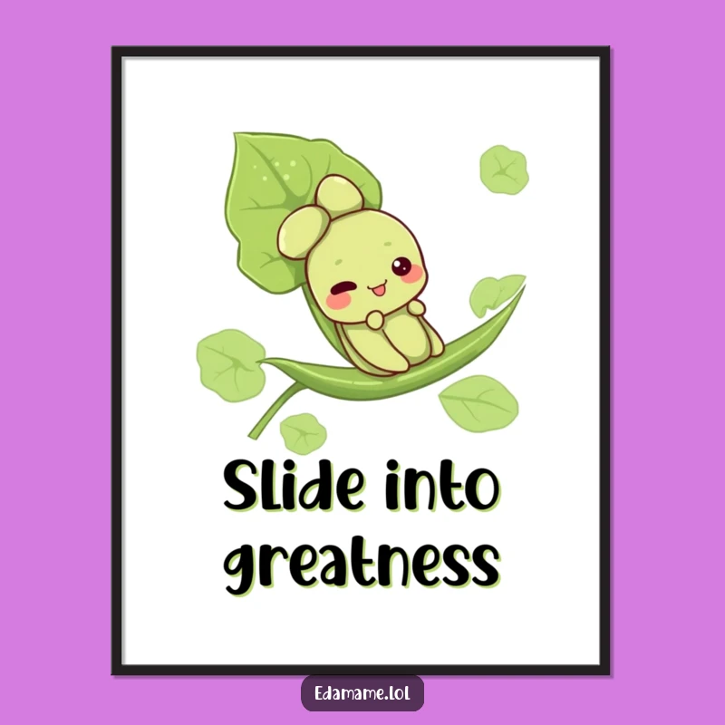 Funny Edamame Leaf Slide Poster - Cute Character Wall Art, Whimsical Funny Gift Decor