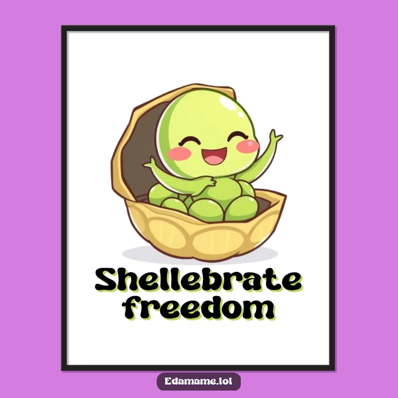 Funny Giggling Edamame Poster - Joyful Pod Escape Art for a Cheerful Home