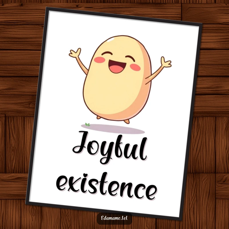 Funny poster of a bean pod joyfully jumping and laughing, radiating infectious happiness and humorous veggie charm.