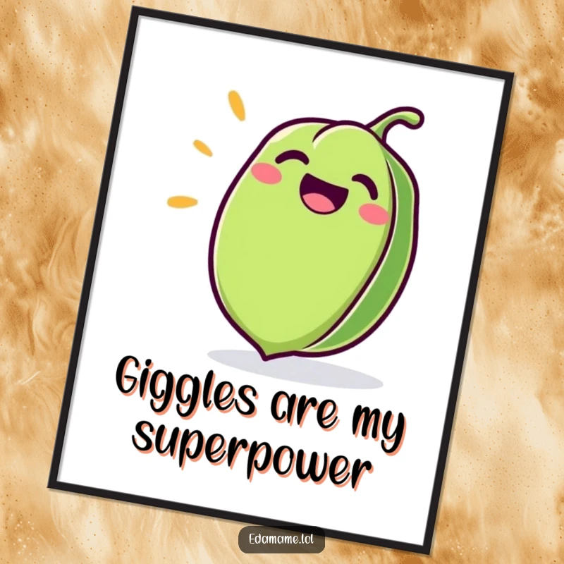 Funny Edamame Poster depicting a large, cheerful green pod with a wide, contagious giggle, perfect for walls.