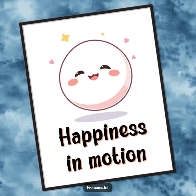 Funny Mochi Ball Poster: A whimsical illustration of a giggling mochi character in a joyful bouncing pose, perfect for uplifting decor.