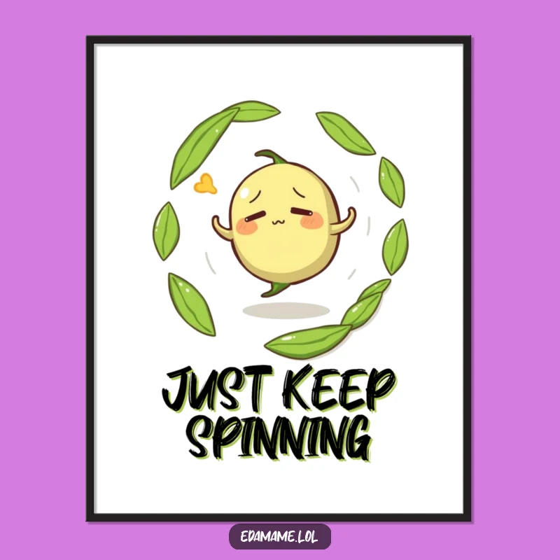 Funny Confused Edamame Poster - Dizzy Bean Pod Wall Art Gift