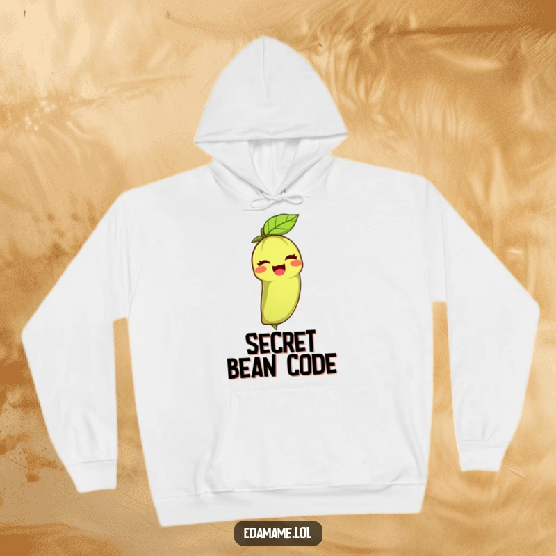 Funny hoodie featuring an edamame bean winking with its leafy top, offering cozy warmth and a cheerful, welcoming design.