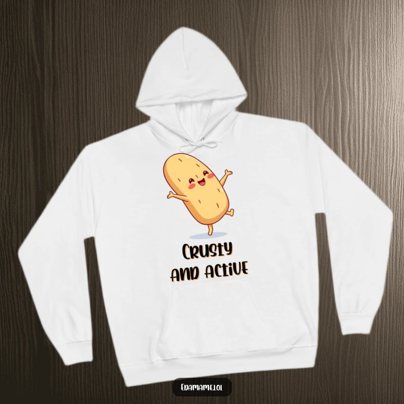Funny Baguette Hoodie with a crusty smile doing a cartwheel, offering warmth and a delightful dose of humor.
