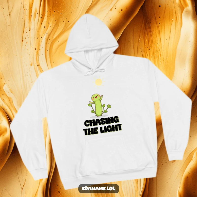 Funny edamame shoot joyfully reaching towards the bright sun on a soft hoodie. Comfortable and uplifting, wonderful funny gift.