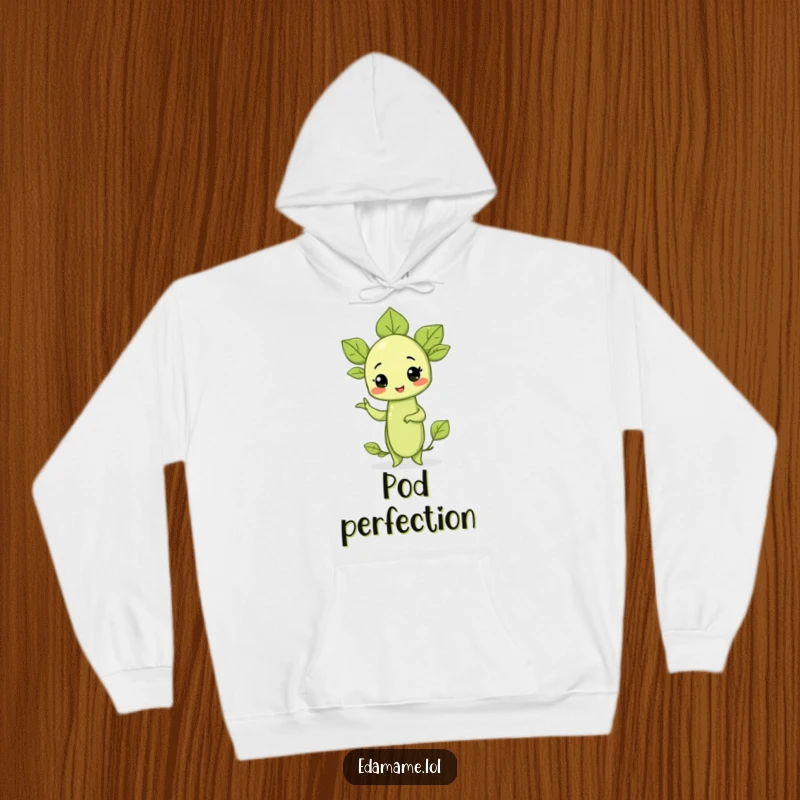 Funny hoodie featuring a confident edamame sprout striking a dynamic pose, showcasing a blend of humor and healthy living.