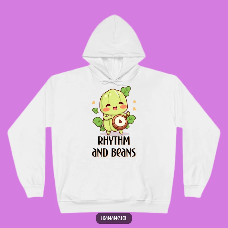 Funny Happy Edamame Drummer Hoodie - Cozy & Joyful Rhythms for Ultimate Comfort