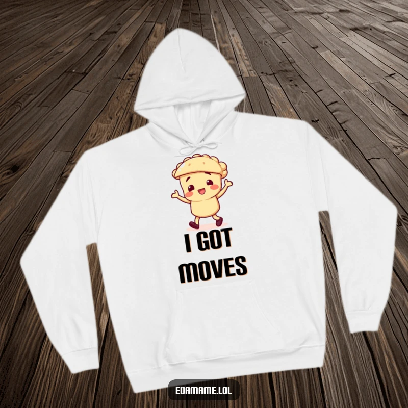 Funny hoodie with a pie character doing a jig, providing cozy comfort and a humorous, festive design for casual wear.