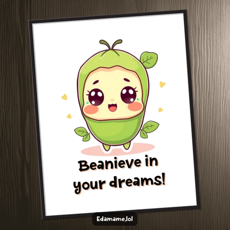 Funny Free Printable Wall Art: A comical edamame pod character with exaggerated surprise, perfect for cheerful home decor.
