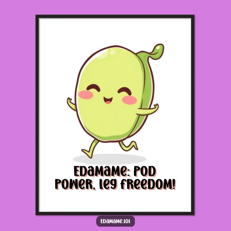 Funny Free Printable Wall Art: Smiling Edamame Pod, Skipping Downloadable Decor